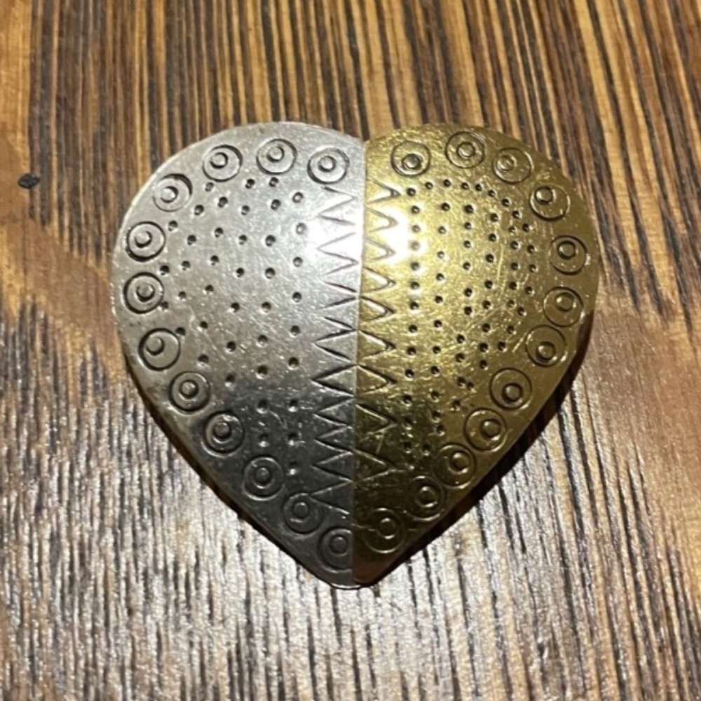 Heart Brooch w/ half gold tone & half silver tone abstract decoration